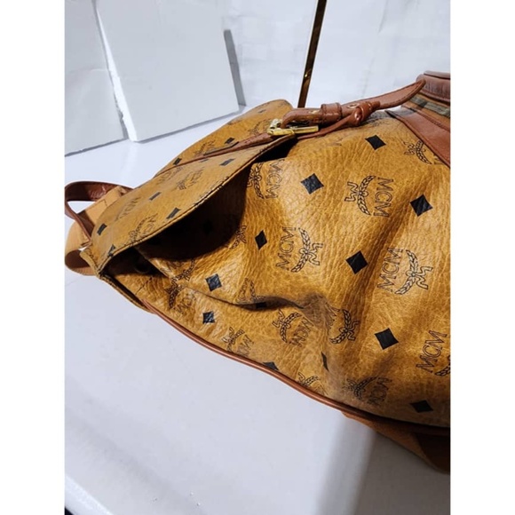 Authentic MCM Vintage Logo Print Coated Canvas Backpack Cognac main image 5